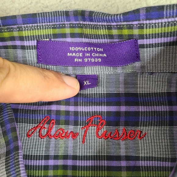 Alan Flusser Shirt Mens XL Purple Long Sleeve Button Down Cotton - Picture 5 of 14
